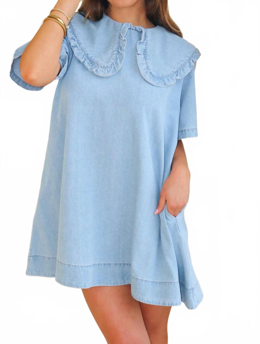 NEW MABLE maya denim mini dress in blue - Picture 3 of 6